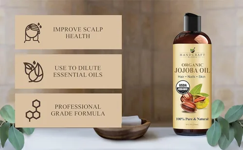 Miniatura 4 de Handcraft Blends Aceite de jojoba orgánico USDA prensado en frío 8 onzas líquidas 100% puro y natural para cabello, piel y cara Aceite