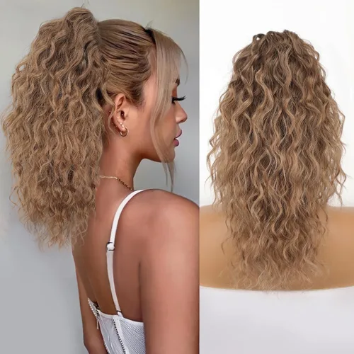 Miniatura 14 de ORSUNCER Extensión de cola de caballo de 18" con pinza rizada, cola de caballo esponjosa, extensiones de pelo sintético de aspecto natural para mujer