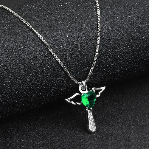 Miniatura 4 de Collar con dije de corazón y piedra natal de ángel, para mujer, circonita cúbica, ala de ángel, dije de corazón, regalo para San Valentín, cumpleaños