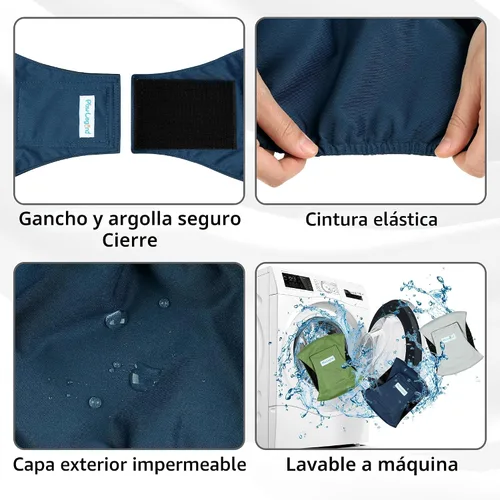 Miniatura 5 de Paw Legend - Pañales lavables para perro macho (3 unidades), S, Ejército, Gris, Marina