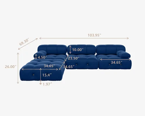 Miniatura 2 de WJShome - Sofá seccional modular con otomano, sofá convertible de 103.95 pulgadas con chaise reversible, sofá minimalista en forma de L de Azul