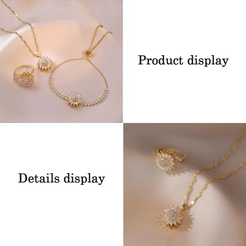 Miniatura 2 de Pulsera giratoria de girasol para mujer, collar de girasol, anillo ajustable, accesorios de joyería de flores, regalos, collar, accesorios, pulsera