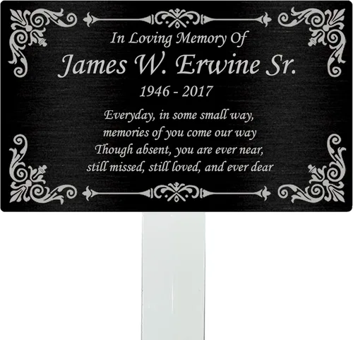 Miniatura 2 de Estaca de Placa Conmemorativa Personalizada, Marcador de Tumba, Placa de Recuerdo, Exterior, Interior, Placa Conmemorativa (Negro/Plateado)