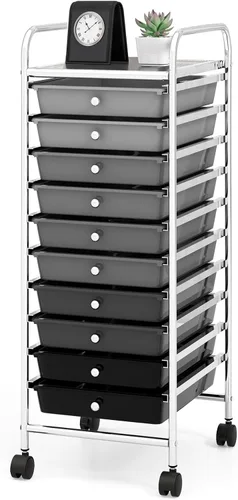 Miniatura 10 de Carrito de almacenamiento con ruedas de 15 cajones, carrito de almacenamiento móvil con ruedas bloqueables para manualidades, herramientas, Negro