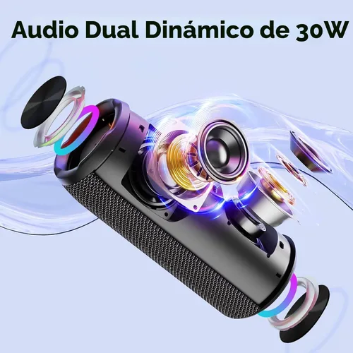 Miniatura 2 de Altavoz Bluetooth portátil, altavoz Bluetooth 5.4, altavoz dual de 30 W, canal 2.0, graves profundos, tiempo de reproducción de 30 horas, luces RGB