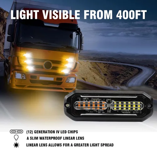 Miniatura 5 de WINECO 8 Piezas Luces LED Estroboscópicas de 12V con Función de Sincronización Ámbar Blanco 12LED Luces de Advertencia de Peligro de Emergencia