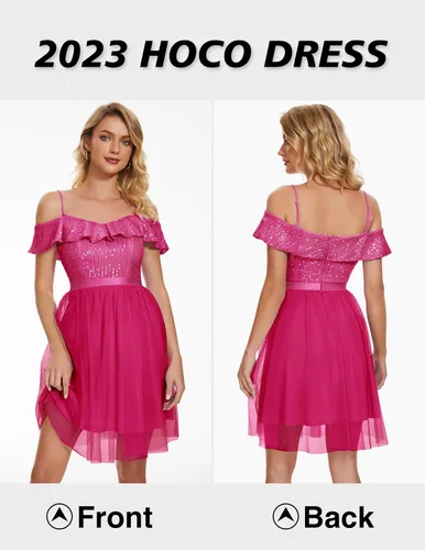 Miniatura 2 de Wedtrend Vestido de lentejuelas para mujer, vestido semiformal brillante con tirantes delgados, vestido corto de graduación con purpurina