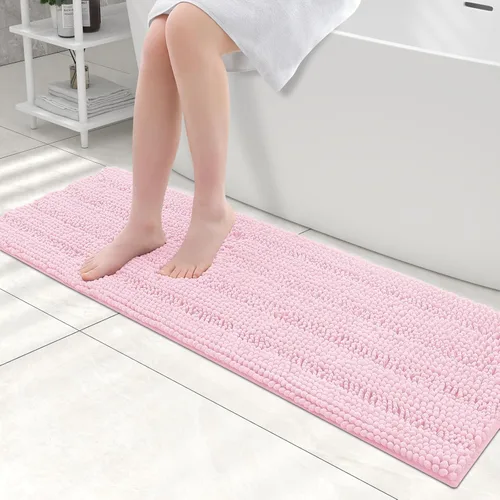 Miniatura 44 de Grandaily Alfombras de baño de felpilla a rayas de 24 x 16 pulgadas, extra gruesas y suaves, absorbentes, parte trasera de goma, alfombra de ducha