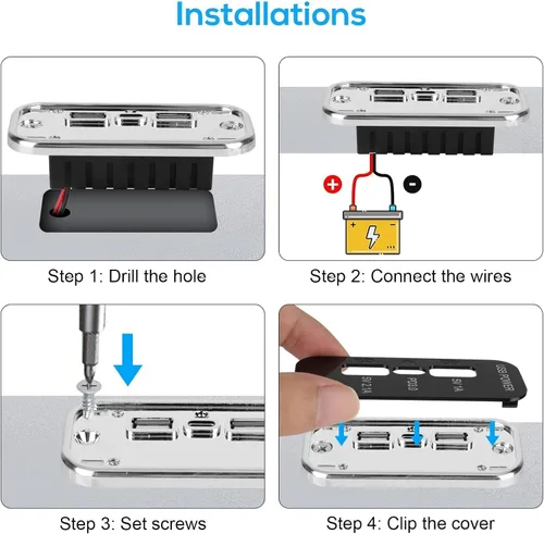 Miniatura 6 de Linkstyle Toma de corriente USB de 12 V, doble USB A y USB C de 18 W, panel de enchufe de cargador rápido con luz LED para montaje empotrado
