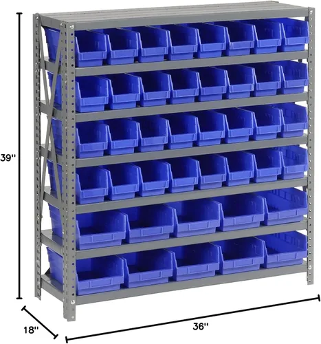 Miniatura 2 de Global Industrial Estantería de acero para 7 estantes con (42) contenedores de plástico de 4 pulgadas de alto, marco gris y cubos azules, 36
