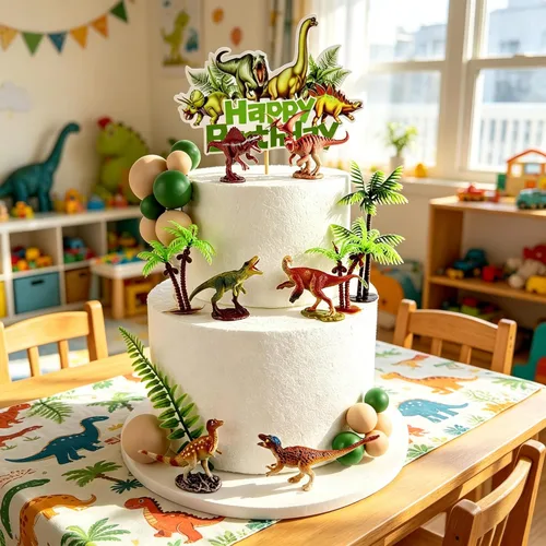 Miniatura 3 de 28 piezas de decoración de pastel de dinosaurio 3D artificiales de bolas verdes y marrones, decoración de pastel de coco artificial para baby
