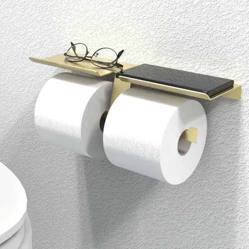 Soporte de papel higiénico con estante para megarrollos, organizador de baño para teléfono celular, tableta o toallitas húmedas, fácil carga,