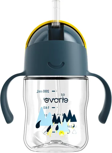 Miniatura 17 de Evorie Tritan - Vaso para beber con popote con peso con asas para bebés y niños pequeños, botella de agua a prueba de derrames con popote para 6