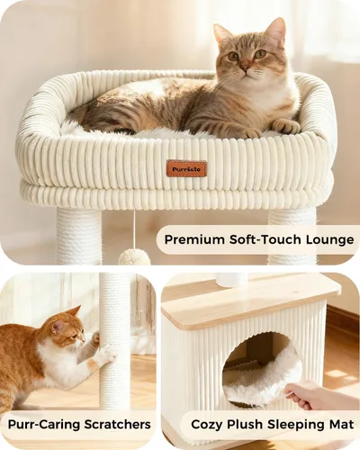 Miniatura 6 de Moderno árbol para gatos de interior, estilo nórdico loft, torre de madera para gatos con postes rascadores de sisal, camas acolchadas suaves