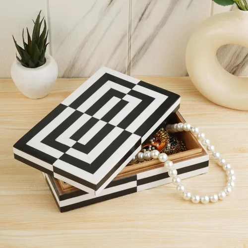 Miniatura 3 de Caja de almacenamiento de joyas con ilusión 3D en blanco y negro, organizador geométrico decorativo para aretes, collares y recuerdos, caja