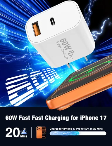 Miniatura 2 de Cargadores de carga rápida para iPhone 15 y 16, paquete de 20 cargadores de pared USB C de 20 W para iPhone 16 Pro Max con 2 cables USB C a C de 6
