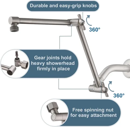 Miniatura 3 de BRIGHT SHOWERS Extensor de brazo de ducha de latón para lluvia y cabezal de ducha de mano, brazo de extensión universal de 14 pulgadas, altura
