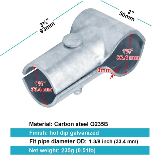 Miniatura 2 de Paquete de 8 abrazaderas de riel de extremo de 1-3/8 pulgadas x 1-3/8 pulgadas para valla de eslabones de cadena estructural Conectores de tubería