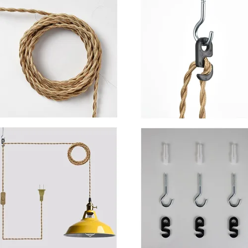 Miniatura 8 de YUBOLE Lámpara colgante nórdica con enchufe, lámpara colgante de metal para granero, lámpara colgante para cocina, dormitorio, vestíbulo, amarilla