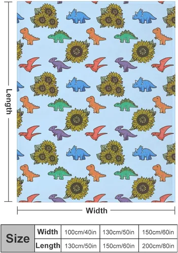 Miniatura 3 de Manta de dinosaurio y girasol, manta de franela de forro polar de 40 x 50 pulgadas, suave, cálida y ligera, mantas para sofá, cama, sofá de viaje