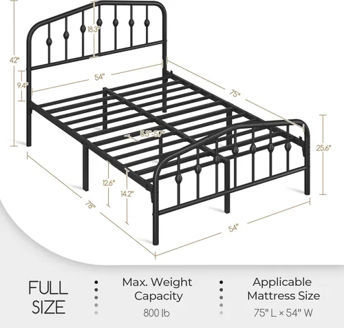 Miniatura 2 de Yaheetech Base de cama de plataforma completa, cabecera victoriana, capacidad de 800 libras, espacio debajo de la cama de 12.6 pulgadas, no necesita