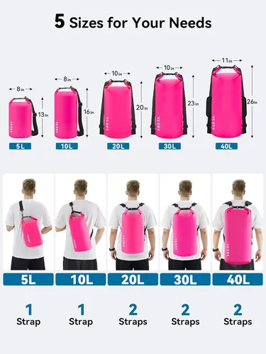 Miniatura 2 de HEETA - Bolsa seca impermeable para mujeres y hombres (versión actualizada) 5 L/10 L/20 L/30 L/40 L, bolsa de almacenamiento seca ligera con parte