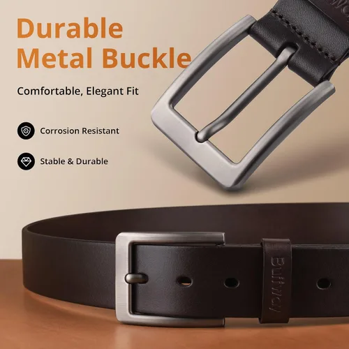 Miniatura 3 de Cinturón Buffway de piel italiana, resistente, cinturones de vestir con hebilla clásica, resistente, informal, para hombre