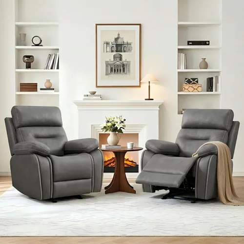 Miniatura 8 de KISLOT Silla reclinable de cuero manual, sofá balancín para adultos con brazo acolchado para sala de estar, dormitorio, asiento de cine en casa