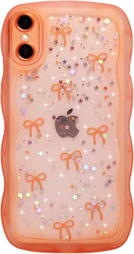 Miniatura 116 de Qokey Funda para iPhone 12 Pro Max de 6.7 pulgadas, diseño de onda rizada, borde transparente, brillante con purpurina, estrella brillante, bonita