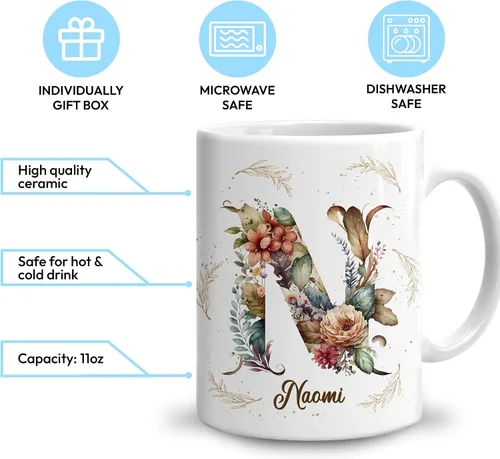 Miniatura 3 de Hyturtle Taza de café personalizada con inicial con nombre, monograma de cumpleaños, regalos de Navidad para niñas y mujeres, letra A del alfabeto