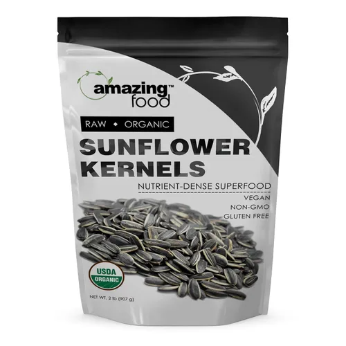 Amazing Food Granos de girasol | Certificado orgánico USDA | 2 libras | Vegano | Sin OMG | Sin gluten | Fabricado en Estados Unidos