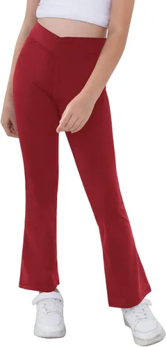 Miniatura 5 de Pantalones de yoga para niñas, cintura cruzada, pierna ancha, pantalones acampanados de entrenamiento de cintura alta