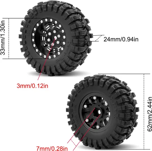 Miniatura 7 de OGRC 1.0 Plus (3.05 cm) Juego de Llantas y Neumáticos Beadlock 7mm de Desplazamiento Negativo, Llantas SS Super Suave y Adhesiva para TRX4M SCX24