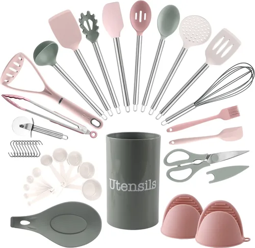 Miniatura 8 de COOK WITH COLOR Juego de utensilios de cocina de silicona, juego de utensilios de cocina, utensilios de cocina de silicona fáciles de limpiar, Rojo