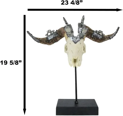Miniatura 2 de Ebros Gift Gemas de cristal ornamentadas realistas Valais atornilladas de plata con cuello negro, escultura de resina de calavera de Billy Goat