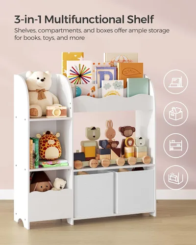 Miniatura 5 de SONGMICS Organizador de juguetes y libros para niños, estantería y almacenamiento de juguetes, organizador de almacenamiento con 2 cajas de Blanco