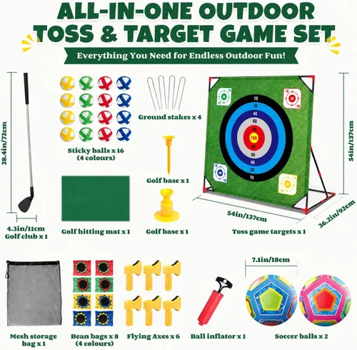 Miniatura 6 de Juego de astillado de golf, juego de batalla para niños y adultos, tapete gigante de 54 x 54 pulgadas con 16 bolas adhesivas, 8 bolsas de frijol, 6