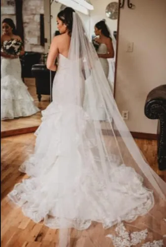 Miniatura 4 de Aularso Velos de novia florales velos de encaje para novias velo de novia largo con peine para novias de 118 pulgadas, Blanco, Talla libre