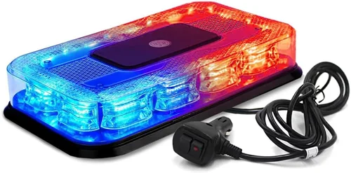 Barra de luces estroboscópicas LED roja y azul de 12 pulgadas para techo, 72 LED, magnética, mini luz de advertencia de emergencia para vehículos de
