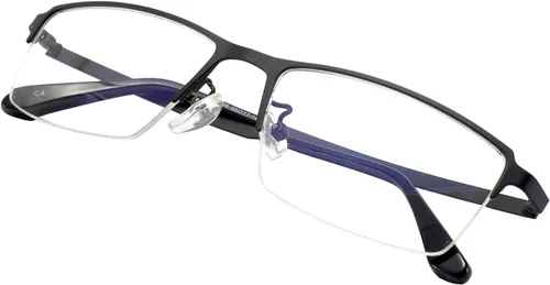 Miniatura 3 de Gafas de bloqueo de luz azul para computadora, para hombres, gafas de juegos de computadora, medio marco de metal, lente transparente, protección