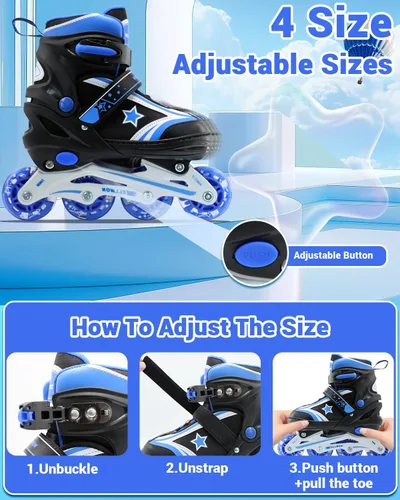 Miniatura 2 de Patines en línea para niños y niñas de 6 a 12 años, patines ajustables para principiantes con ruedas iluminadas para niños, jóvenes y adolescentes