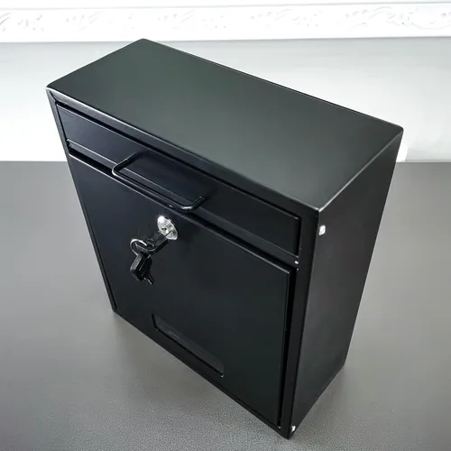 Miniatura 4 de FixtureDisplays® Caja de descenso al aire libre negra con bloqueo, buzón montado en la pared, caja de sugerencia 11119-BLACK-NEW-NF