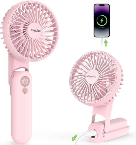 Miniatura 11 de EasyAcc Ventilador de mano 3 en 1, mini ventilador de mano de 5000 mAh [ultra silencioso potente] -5 velocidades/alimentación de respaldo/luz