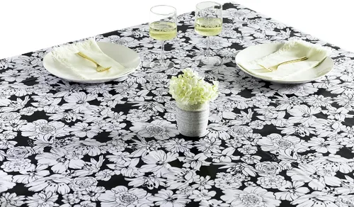 Miniatura 2 de Wildflowers - Mantel de hule para patios, pícnic y mesas de cocina, color negro, vinilo de plástico, mantel de plástico (54.7 x 89.8 in)