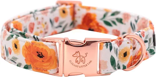 Elegant Little Tail - Collar para perro de otoño, collar floral naranja duradero para perros medianos, ajustable para mascotas macho o hembra,