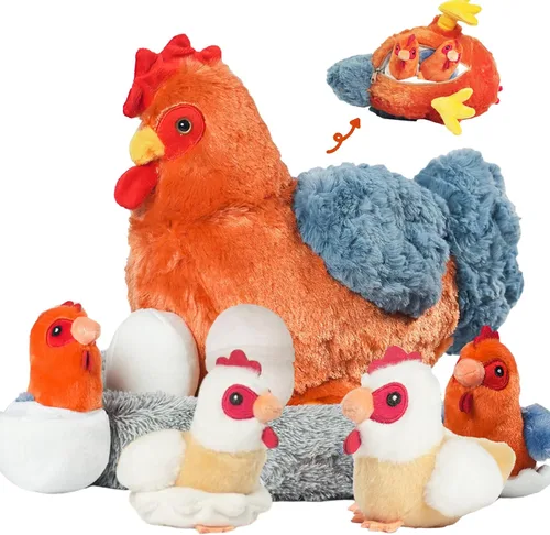 Juego de peluche de pollo 9 en 1, juguete de peluche de pollo para niños, gallina ponedora de huevos con cremallera, pollos y huevos, juguetes de