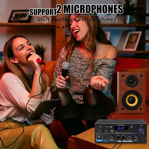 Miniatura 7 de WOOPKER AK55 Amplificador de audio estéreo con Bluetooth 5.0,450W Max Home 2.0 Canal Amplificador estéreo de potencia Sistema receptor para Karaoke