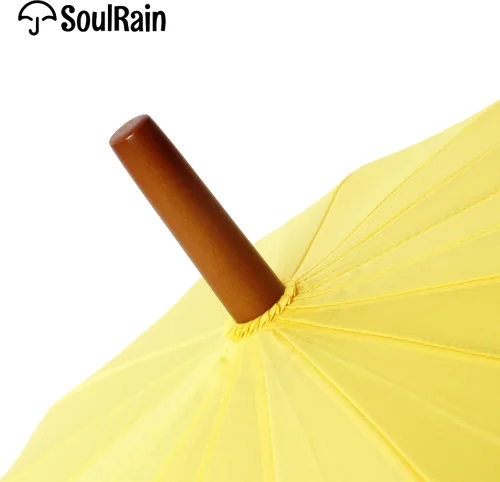 Miniatura 75 de SoulRain Paraguas de palo de 16 varillas de 48 pulgadas, apertura automática, color sólido, moderno y simple, mango de madera clásico de arco