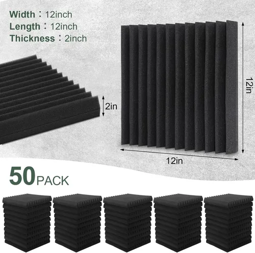 Miniatura 2 de 50 paquetes de paneles de espuma acústica, paneles de espuma insonorizante de 5 x 30.5 x 30.5 cm, paneles de absorción de sonido de alta densidad