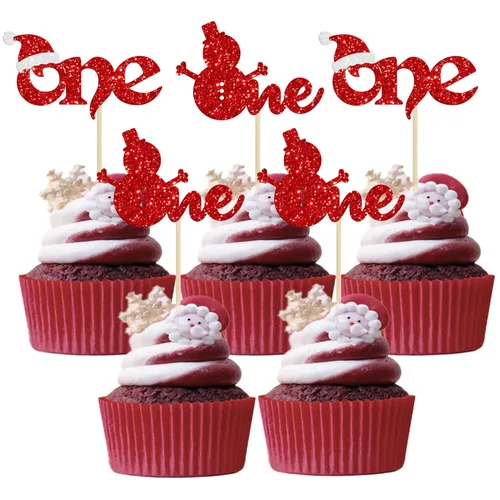 Miniatura 28 de Gyufise 24 piezas Adornos para cupcakes de jengibre de Navidad con purpurina, adornos para cupcakes de jengibre para revelar el género, púas